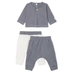 プチバトー　レギンス　パンツ　カーディガン　ミラレ　ボーダー　３点セット