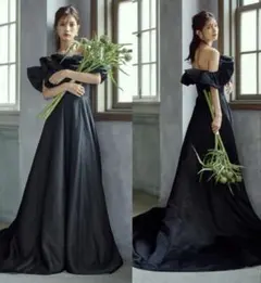 【ドレスプロダクション】　オフショルダー Aラインドレス（W274BK）M