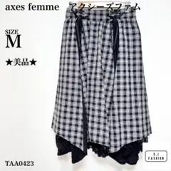 アクシーズファム チェック柄 スカート リボン Mサイズ ブラック ホワイト