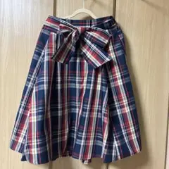 earth music&ecologyチェック柄フレアスカート リボン付き