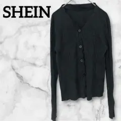 SHEIN ブラック リブ編み 長袖カーディガン 黒 シンプル