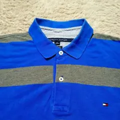 トミーヒルフィガー　半袖ポロシャツ　ボーダー　ワンポイント刺繍　　US古着　XL