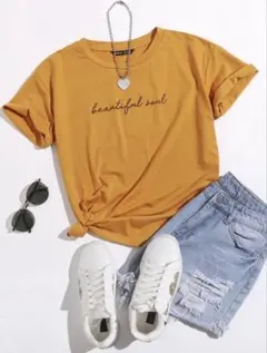 SHEIN Tシャツ イエロー ロゴ入り