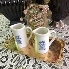 a058 アンティーク調 ミルクピッチャー 2個セット ゴールドトレイ カフェ