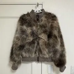 LAGUA GEM MIX KNIT FAUX FUR ブルゾン ブラウン