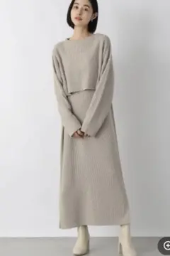 【LOWRYS FARM】ニットレイヤードキャミ2Pワンピース