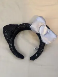 USJ キティー　カチューシャ　黒 スパンコール シルバーリボン