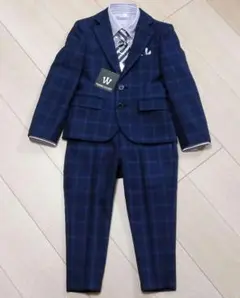 ワンダーファクトリー　フォーマルスーツ　120cm　青チェック　アンクル丈