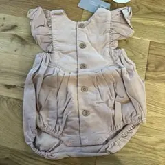 ピンク フリル付きコーデュロイロンパース