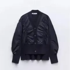 美品 ZARA コントラスト ニット カーディガン XS ネイビー