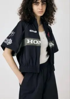 HONDA MOUSSYコラボ クロップドポロシャツ 長袖 ブラック HONDA MOUSSYコラボ クロップドポロシャツ 長袖 ブラック HONDA