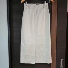KBF ロングタイトスカート 前スリット入り 裏地 ポケット付き ベージュ