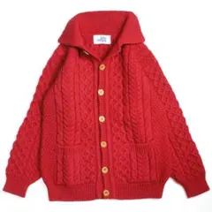 John Molloy アランニット カーディガン 美品 赤 ジョンモロイ