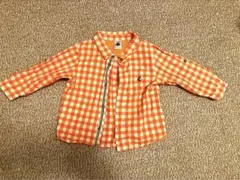 プチバトー　チェックシャツ（オレンジ色）12m/74cm