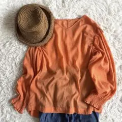 【シップスエニィ】ボイルギャザーブラウス　フリル オレンジ Vネック　フリー