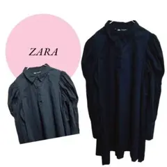 【ザラ】ZARA♡プルオーバー シャツ♡ワンピースチュニック【М】黒♡大人可愛い