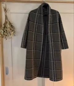 グレー系 チェック柄 ロングコート Mサイズ