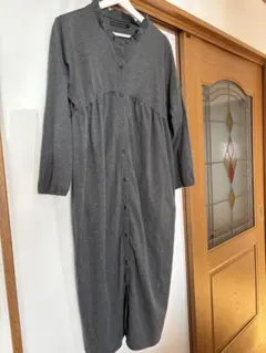 フリル付きマタニティパジャマ　ワンピース　グレー ピンク2枚セット