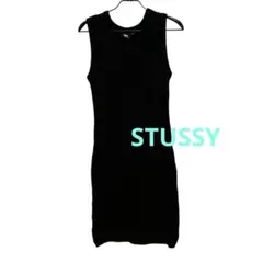 【希少】STUSSY ステューシー ニットワンピース Sマークロゴ 総柄 黒 M