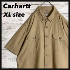 カーハート BDシャツ　胸刺繍ロゴ　フラップポケット　ゆるだぼ 半袖　ブラウン