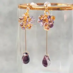 チェコガラス 雫のピアス【Aurora Drops】紫 パープル アレルギー対応