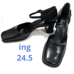 ing 本革ストラップパンプス ブラック 24.5cmのサムネイル