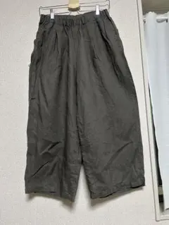 無印良品リネン100%ワイドパンツ ガウチョパンツ L
