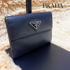 ✨美品✨プラダ　折りたたみ財布　サファイアーノ　三角ロゴ　ブラックのサムネイル