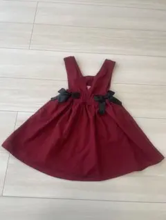 ベビー ワンピース 90サイズ ボルドー リボン付き ジャンパースカート