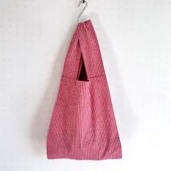 赤チェックのエコバッグ Mサイズ