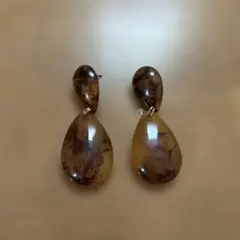 マーブル模様 ドロップ ピアス ブラウン系