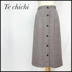 【美品】テチチ ロングタイトスカート チェック柄 ゴム ボタンデザイン グレー