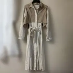 美品✨エーレスタイル✨ドッキングシャツワンピース　コートにも✨ベージュ