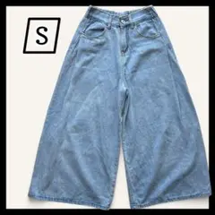 【美品】デニム ワイドパンツ レディース S スカイブルー