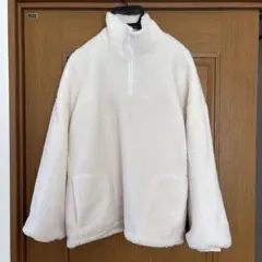 ボア　フリース　クリーム色　ハーフジップジャケット　フリーサイズ