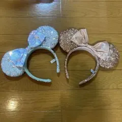 ディズニーカチューシャ 2点セット スパンコール水色と薄ピンク