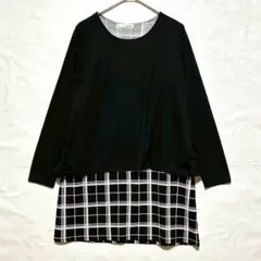 ○シューラルー ひざ丈 チュニックワンピース 長袖 チェック柄 M 黒のサムネイル