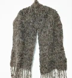 【2日以内匿名配送】大判ウール混紡 グレー系ストール・マフラー 　手編み
