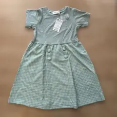 【新品タグ付】むーのんのん ワンピース 120cm 女の子 チェック柄 ミント
