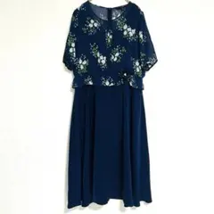 シフォンワンピース 花柄 ネイビー M〜L相当 フレア