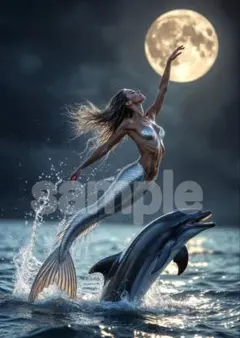 人魚とイルカの幻想的デジタルアート
