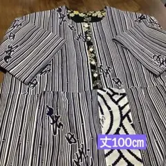 浴衣リメイク　竹模様 半袖ワンピース　柿渋染　前明き