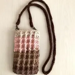 ハンドメイド　スマホポシェット　ワッフル編み　グラデーション
