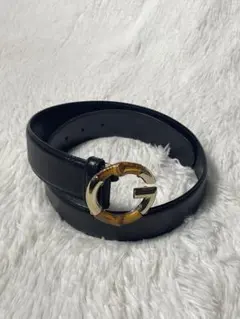 GUCCI バンブーハンドル レザーベルト 1回使用美品 ブルー グッチ 