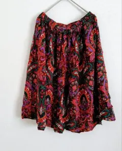 ペイズリー柄 フレアスカート レディース スカート ひざ丈 レトロ ウエストゴム