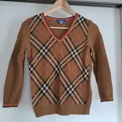 Burberry チェック柄 Vネックセーター 七分袖