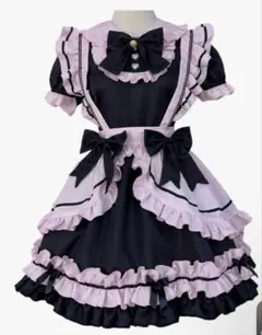 フリル付き黒とピンクのメイド服セット♡(メイド服・猫耳・ヘッドドレス・パニエ)