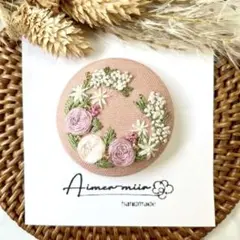 刺繍ブローチorヘアゴム✳︎ Pink Flower Garden