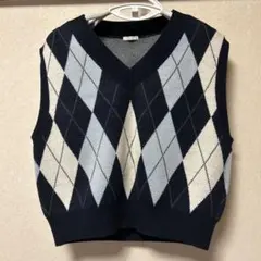 アーガイル柄 ニットベスト Vネック