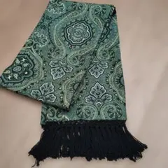 ペイズリー柄ストール 緑系 フリンジ付き